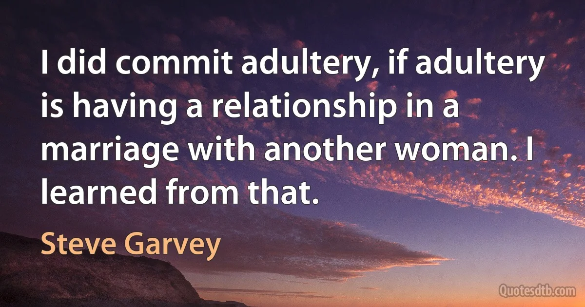 I did commit adultery, if adultery is having a relationship in a marriage with another woman. I learned from that. (Steve Garvey)