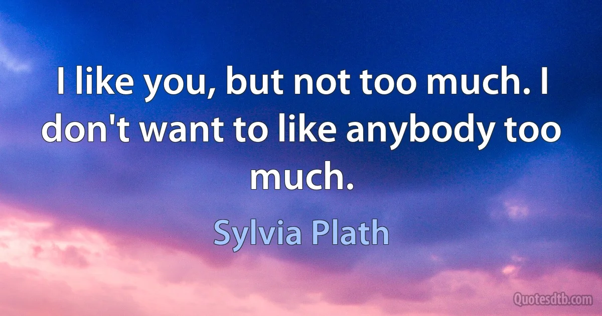 I like you, but not too much. I don't want to like anybody too much. (Sylvia Plath)