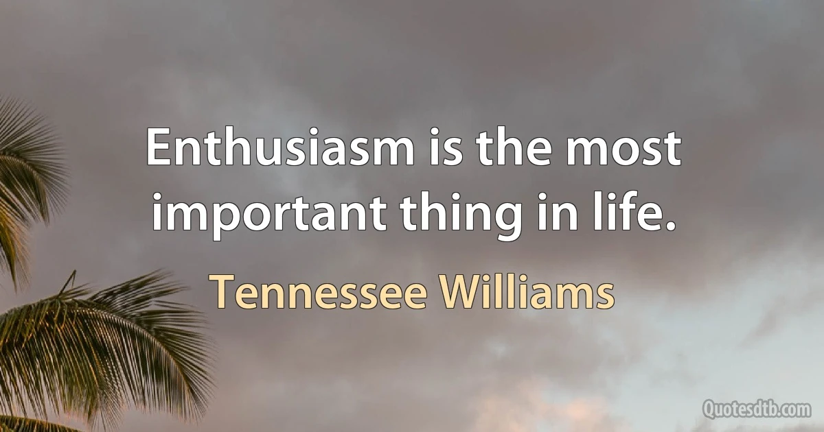 Enthusiasm is the most important thing in life. (Tennessee Williams)