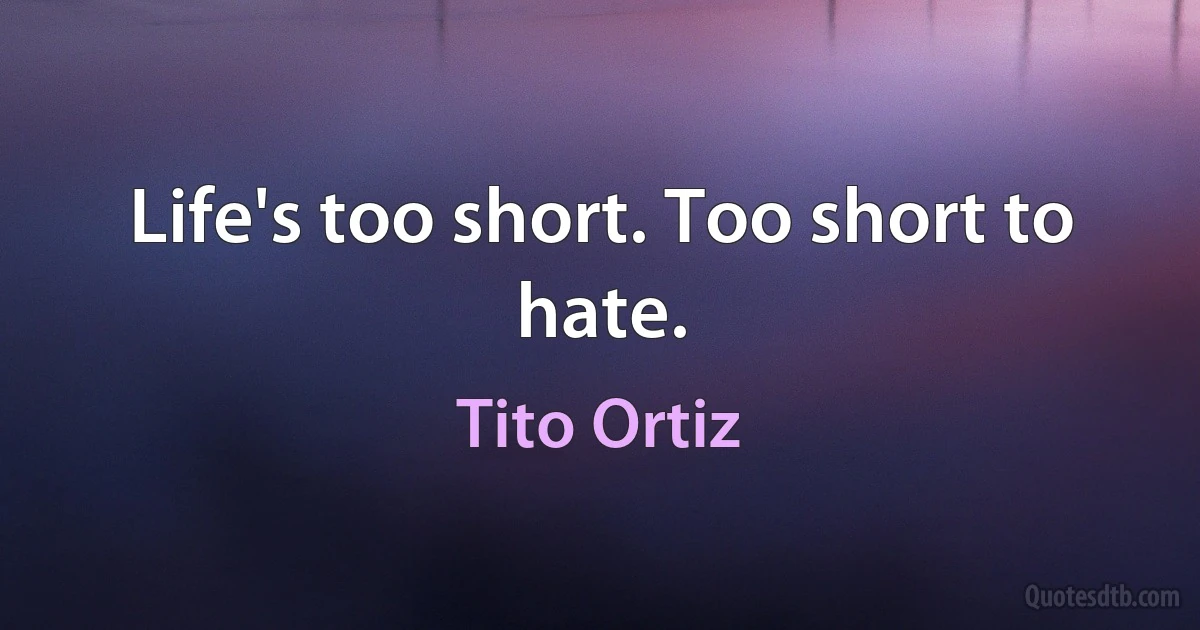 Life's too short. Too short to hate. (Tito Ortiz)