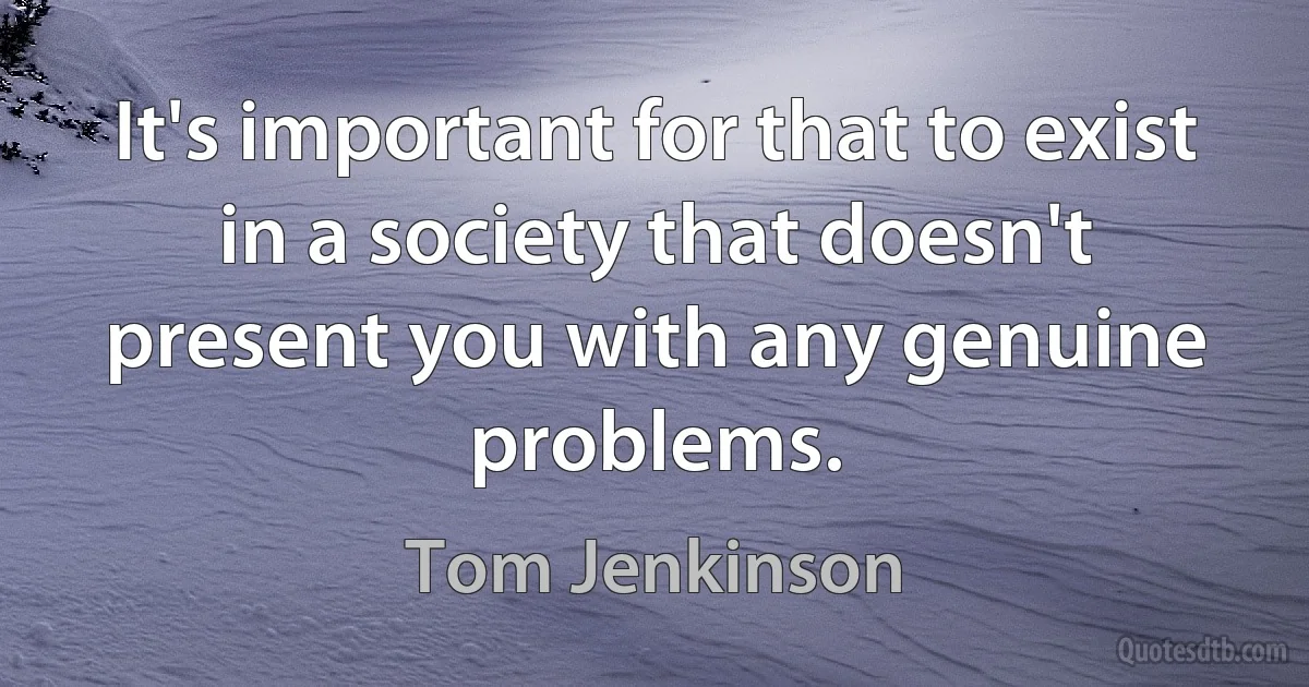 It's important for that to exist in a society that doesn't present you with any genuine problems. (Tom Jenkinson)