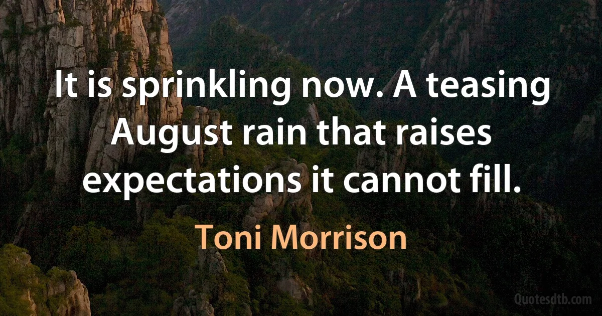 It is sprinkling now. A teasing August rain that raises expectations it cannot fill. (Toni Morrison)