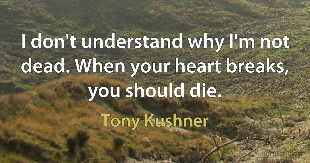 I don't understand why I'm not dead. When your heart breaks, you should die. (Tony Kushner)