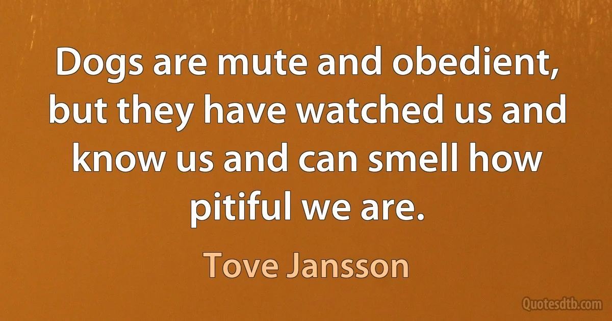 Dogs are mute and obedient, but they have watched us and know us and can smell how pitiful we are. (Tove Jansson)