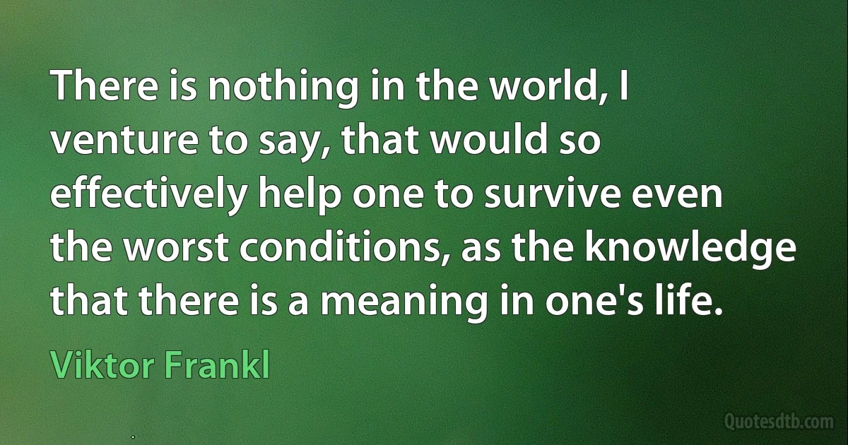 There is nothing in the world, I venture to say, that would so effectively help one to survive even the worst conditions, as the knowledge that there is a meaning in one's life. (Viktor Frankl)