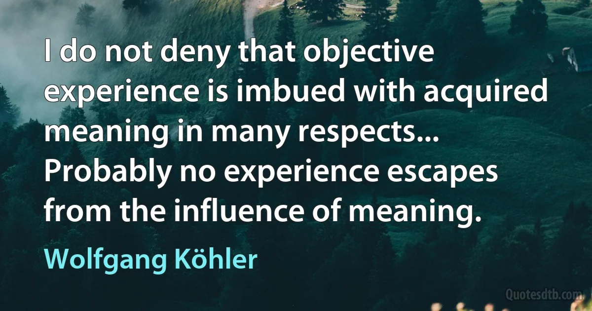 I do not deny that objective experience is imbued with acquired meaning in many respects... Probably no experience escapes from the influence of meaning. (Wolfgang Köhler)