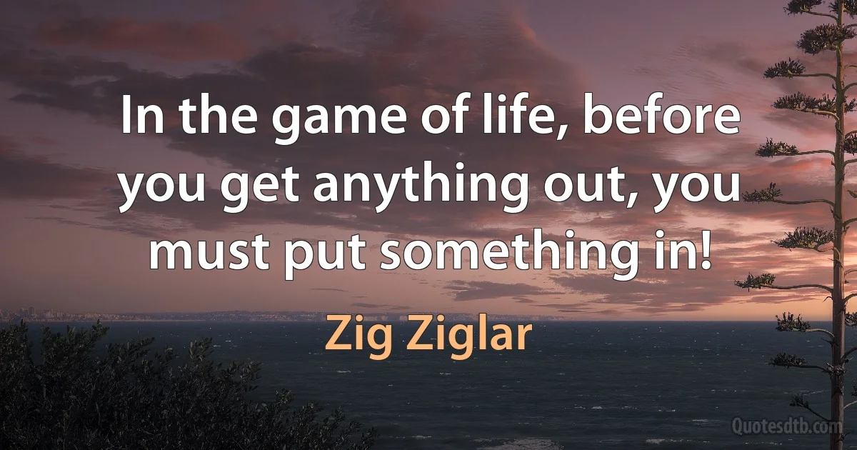 In the game of life, before you get anything out, you must put something in! (Zig Ziglar)