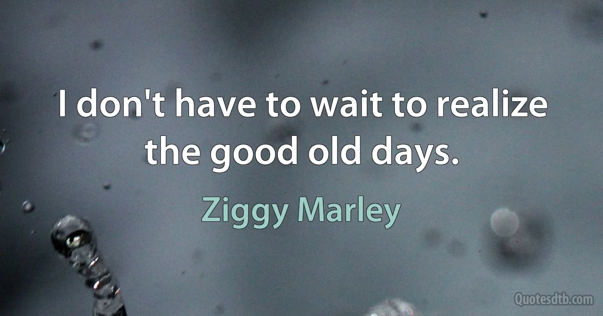 I don't have to wait to realize the good old days. (Ziggy Marley)