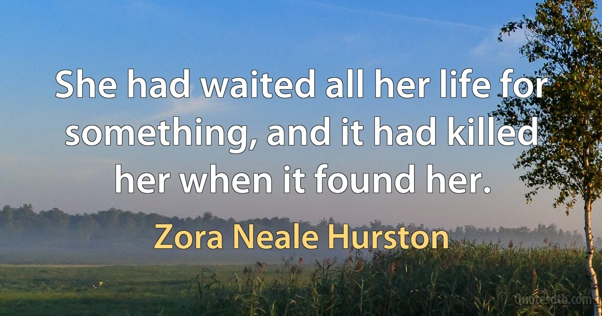 She had waited all her life for something, and it had killed her when it found her. (Zora Neale Hurston)