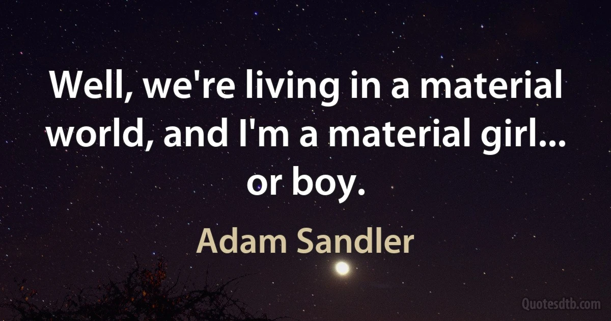 Well, we're living in a material world, and I'm a material girl... or boy. (Adam Sandler)