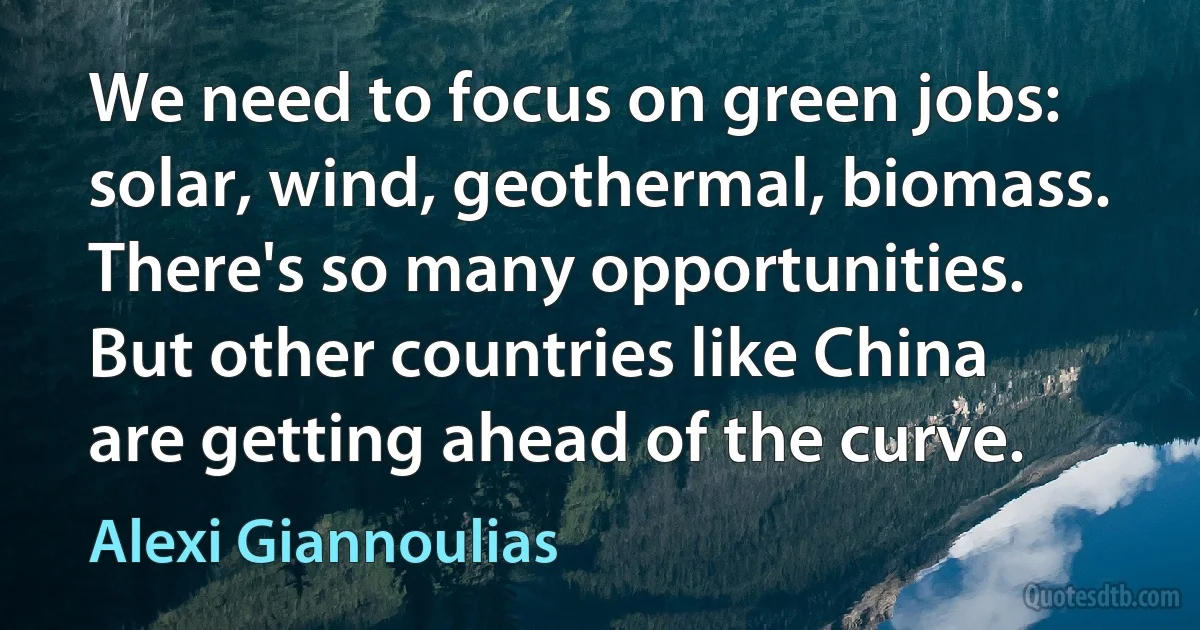 We need to focus on green jobs: solar, wind, geothermal, biomass. There's so many opportunities. But other countries like China are getting ahead of the curve. (Alexi Giannoulias)