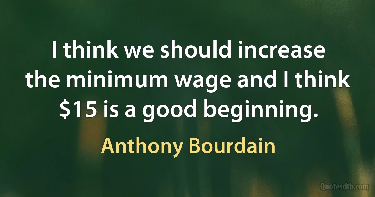 I think we should increase the minimum wage and I think $15 is a good beginning. (Anthony Bourdain)