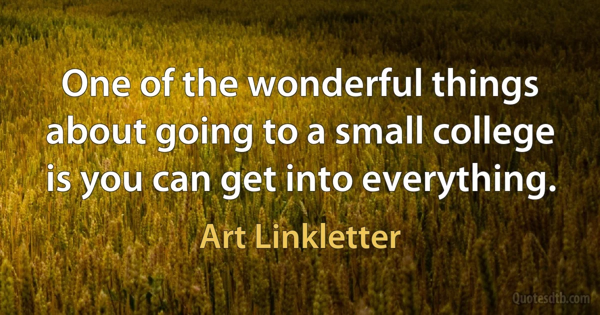 One of the wonderful things about going to a small college is you can get into everything. (Art Linkletter)