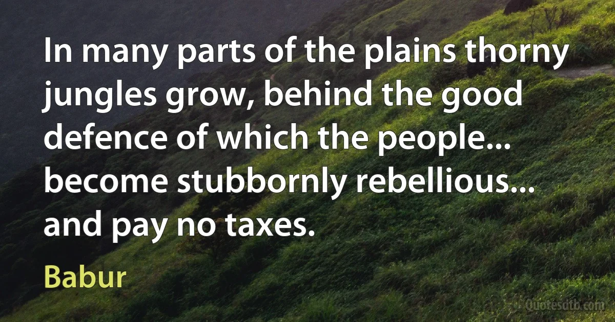 In many parts of the plains thorny jungles grow, behind the good defence of which the people... become stubbornly rebellious... and pay no taxes. (Babur)