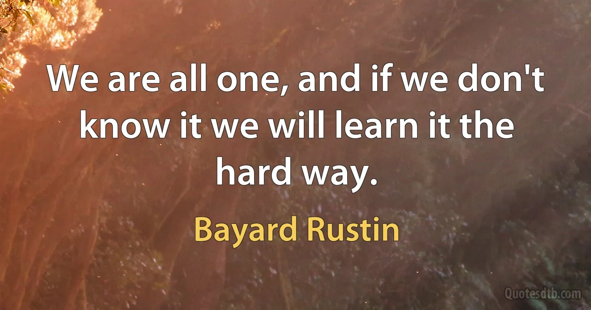 We are all one, and if we don't know it we will learn it the hard way. (Bayard Rustin)