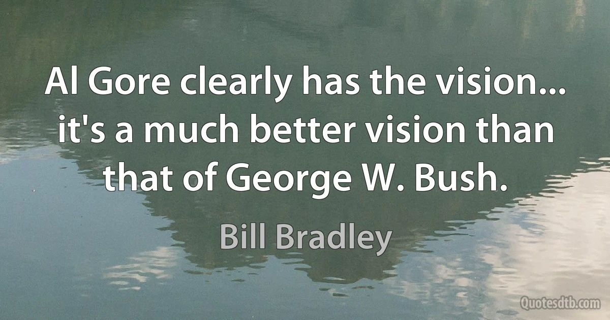 Al Gore clearly has the vision... it's a much better vision than that of George W. Bush. (Bill Bradley)