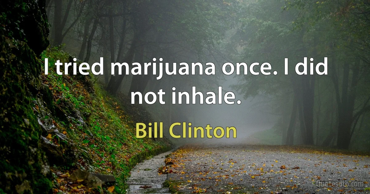 I tried marijuana once. I did not inhale. (Bill Clinton)