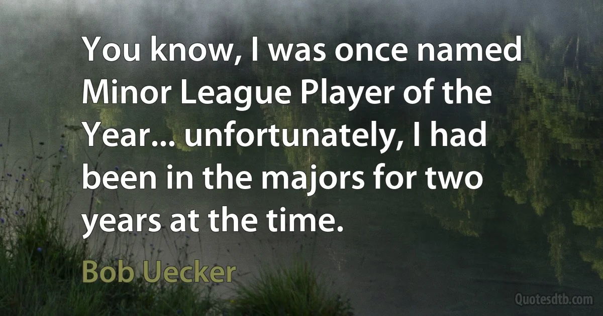 You know, I was once named Minor League Player of the Year... unfortunately, I had been in the majors for two years at the time. (Bob Uecker)