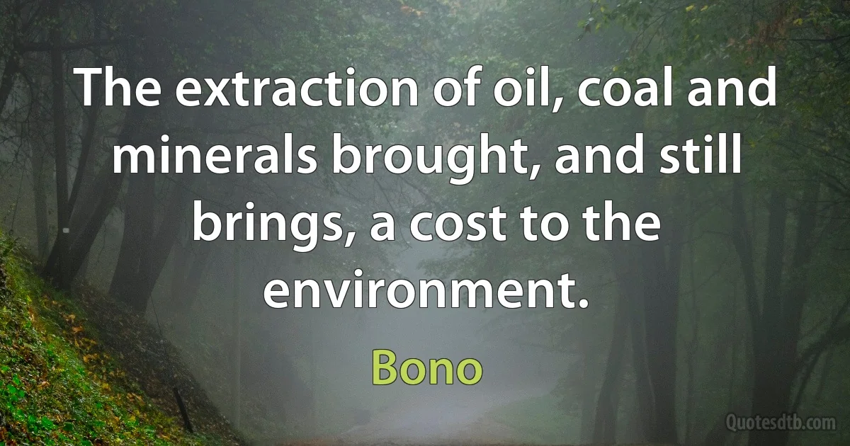 The extraction of oil, coal and minerals brought, and still brings, a cost to the environment. (Bono)