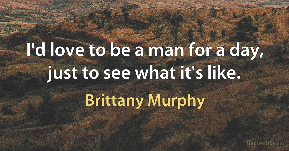 I'd love to be a man for a day, just to see what it's like. (Brittany Murphy)