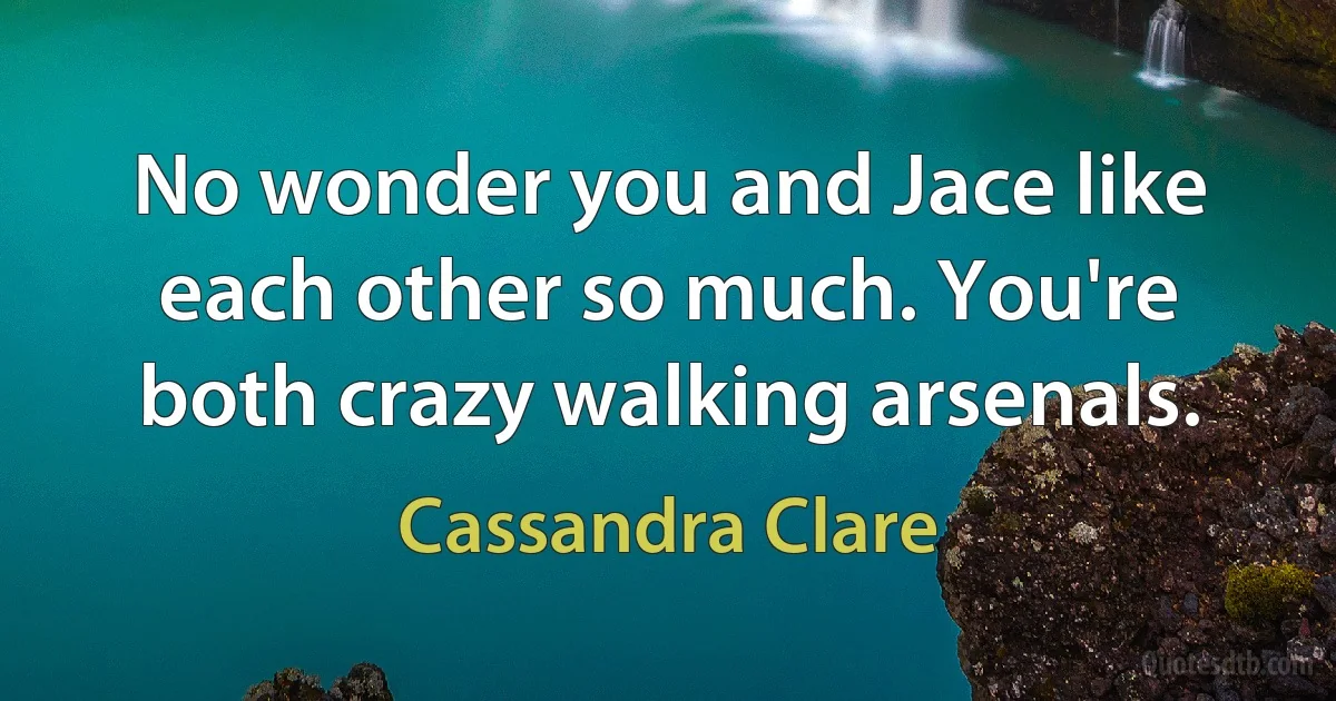 No wonder you and Jace like each other so much. You're both crazy walking arsenals. (Cassandra Clare)