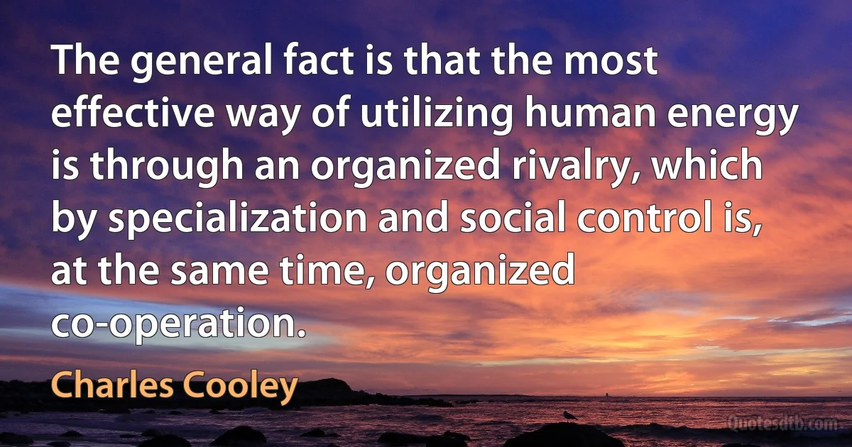 The general fact is that the most effective way of utilizing human energy is through an organized rivalry, which by specialization and social control is, at the same time, organized co-operation. (Charles Cooley)