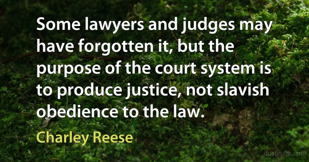 Some lawyers and judges may have forgotten it, but the purpose of the court system is to produce justice, not slavish obedience to the law. (Charley Reese)