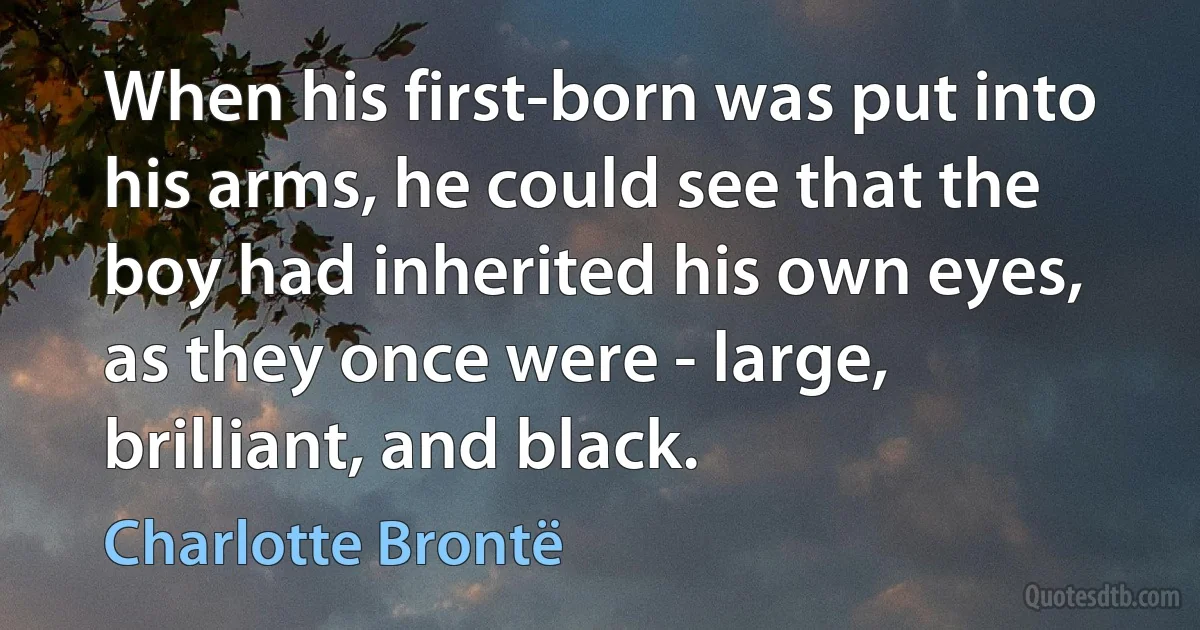 When his first-born was put into his arms, he could see that the boy had inherited his own eyes, as they once were - large, brilliant, and black. (Charlotte Brontë)