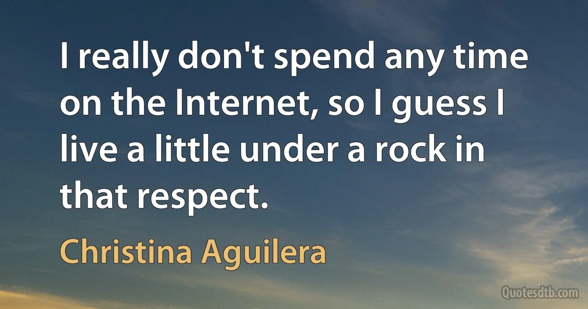 I really don't spend any time on the Internet, so I guess I live a little under a rock in that respect. (Christina Aguilera)