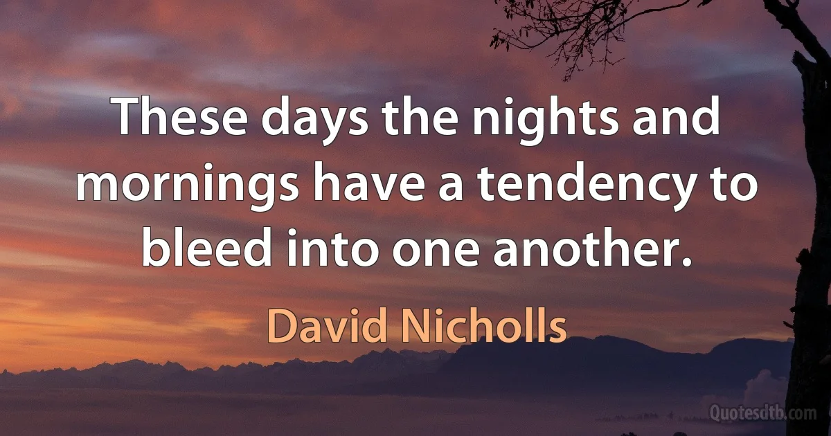 These days the nights and mornings have a tendency to bleed into one another. (David Nicholls)