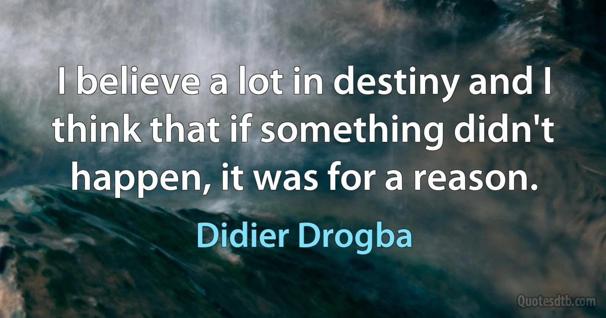 I believe a lot in destiny and I think that if something didn't happen, it was for a reason. (Didier Drogba)