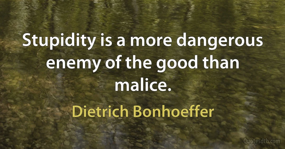 Stupidity is a more dangerous enemy of the good than malice. (Dietrich Bonhoeffer)