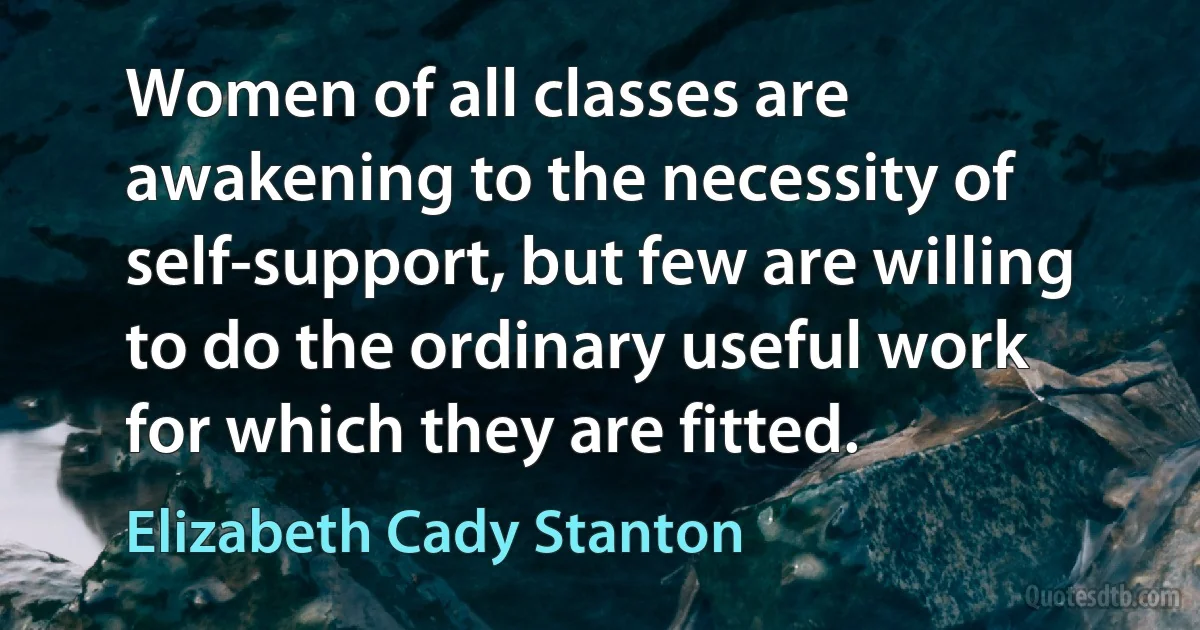 Women of all classes are awakening to the necessity of self-support, but few are willing to do the ordinary useful work for which they are fitted. (Elizabeth Cady Stanton)