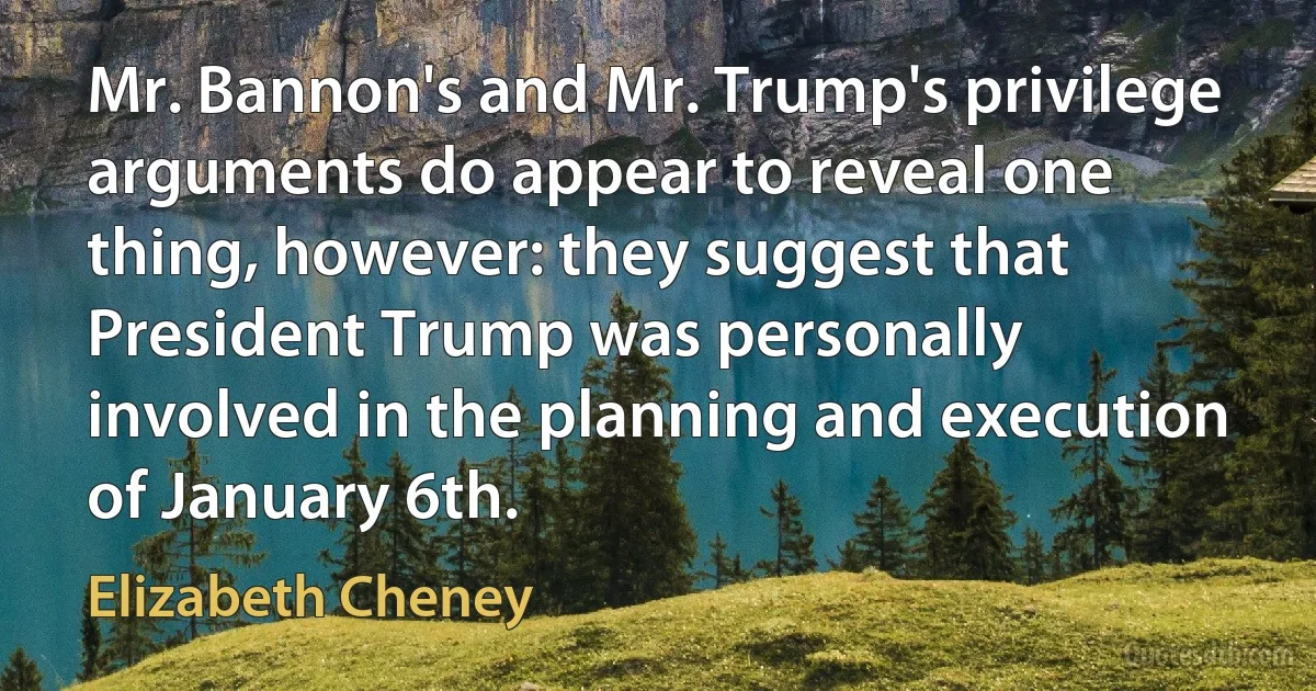 Mr. Bannon's and Mr. Trump's privilege arguments do appear to reveal one thing, however: they suggest that President Trump was personally involved in the planning and execution of January 6th. (Elizabeth Cheney)