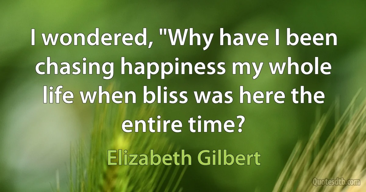 I wondered, "Why have I been chasing happiness my whole life when bliss was here the entire time? (Elizabeth Gilbert)