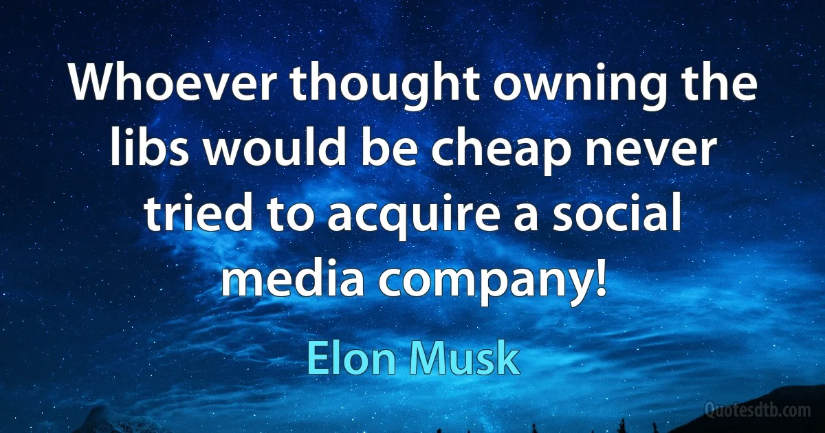 Whoever thought owning the libs would be cheap never tried to acquire a social media company! (Elon Musk)