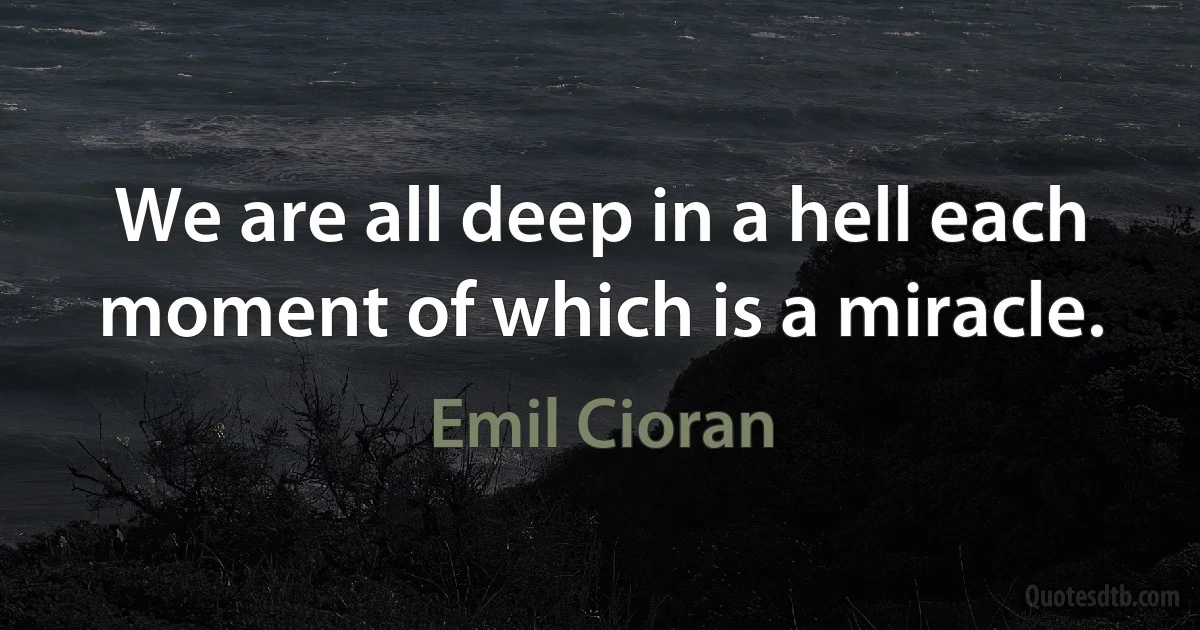 We are all deep in a hell each moment of which is a miracle. (Emil Cioran)