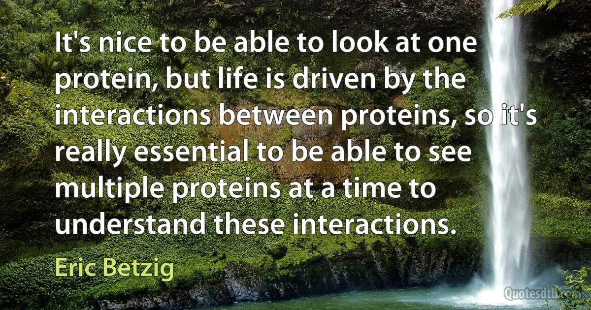 It's nice to be able to look at one protein, but life is driven by the interactions between proteins, so it's really essential to be able to see multiple proteins at a time to understand these interactions. (Eric Betzig)