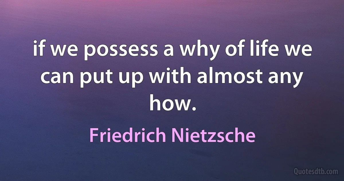 if we possess a why of life we can put up with almost any how. (Friedrich Nietzsche)