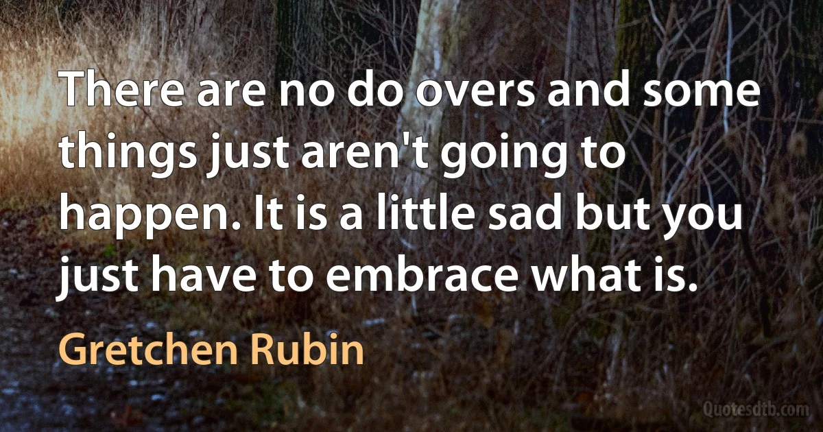 There are no do overs and some things just aren't going to happen. It is a little sad but you just have to embrace what is. (Gretchen Rubin)