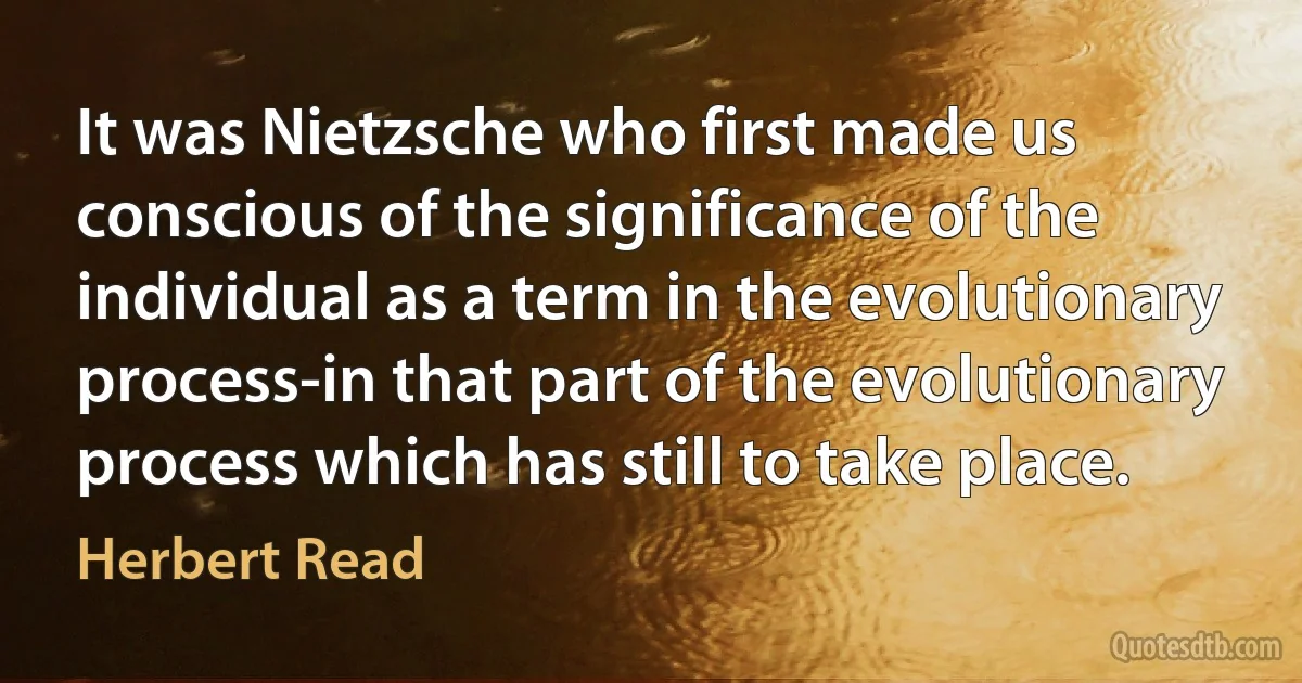 It was Nietzsche who first made us conscious of the significance of the individual as a term in the evolutionary process-in that part of the evolutionary process which has still to take place. (Herbert Read)