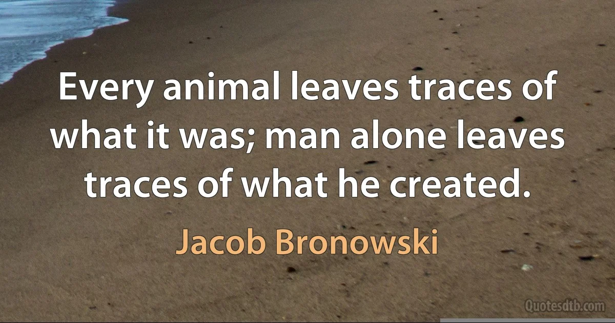 Every animal leaves traces of what it was; man alone leaves traces of what he created. (Jacob Bronowski)