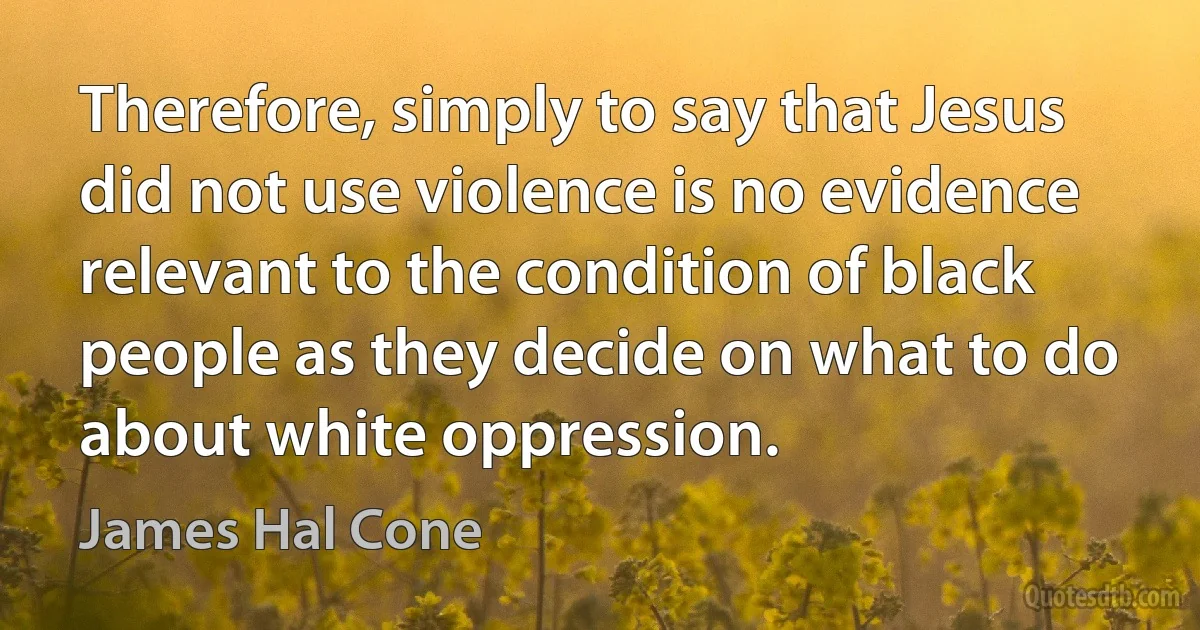 Therefore, simply to say that Jesus did not use violence is no evidence relevant to the condition of black people as they decide on what to do about white oppression. (James Hal Cone)