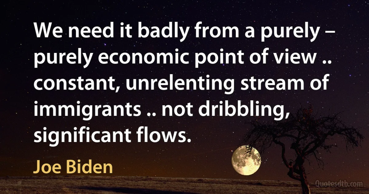 We need it badly from a purely – purely economic point of view .. constant, unrelenting stream of immigrants .. not dribbling, significant flows. (Joe Biden)