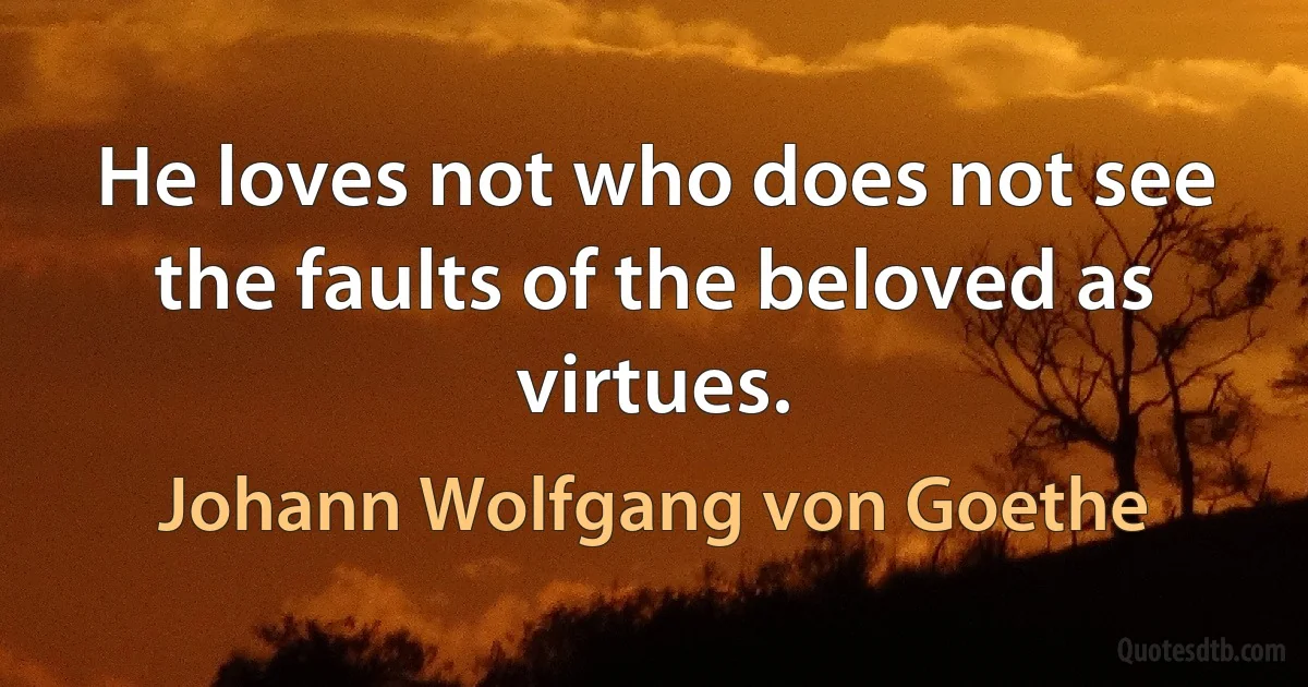 He loves not who does not see the faults of the beloved as virtues. (Johann Wolfgang von Goethe)