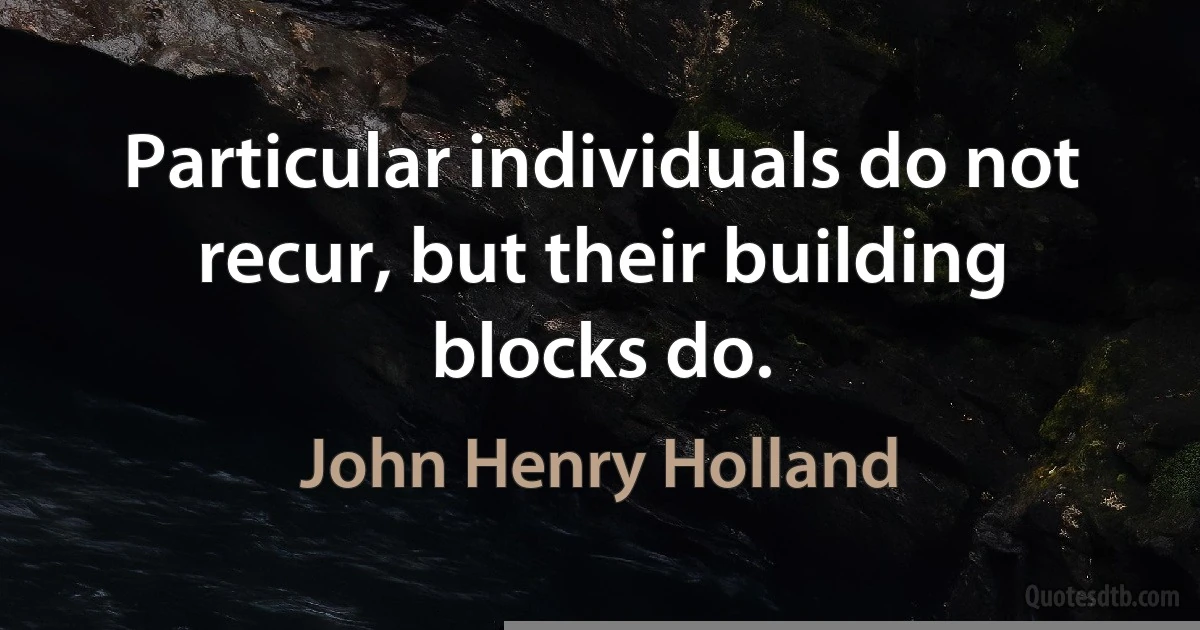 Particular individuals do not recur, but their building blocks do. (John Henry Holland)