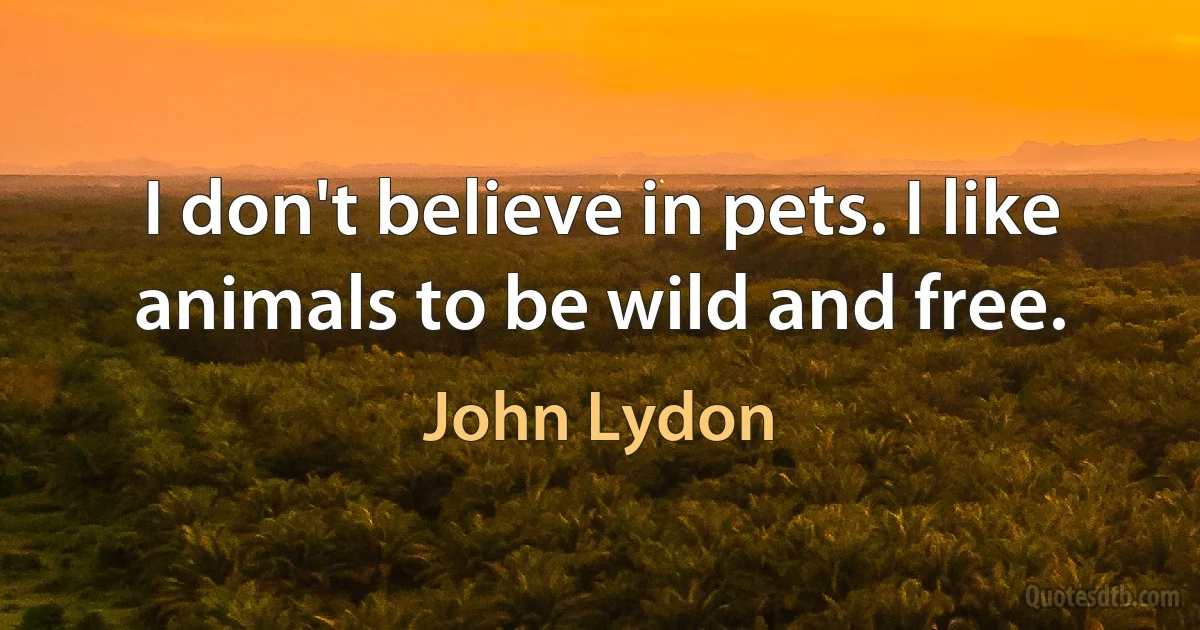 I don't believe in pets. I like animals to be wild and free. (John Lydon)