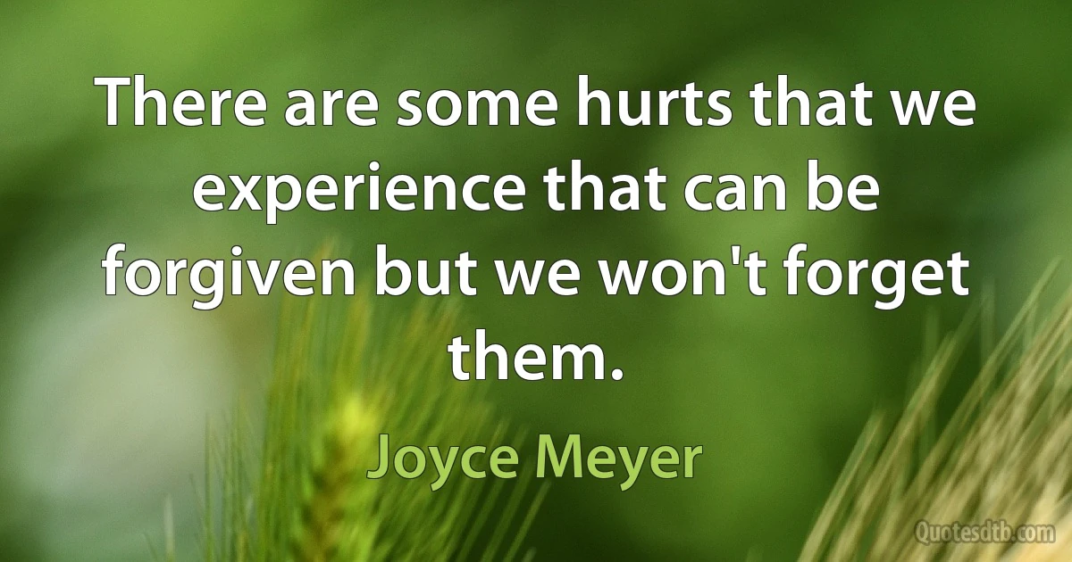 There are some hurts that we experience that can be forgiven but we won't forget them. (Joyce Meyer)