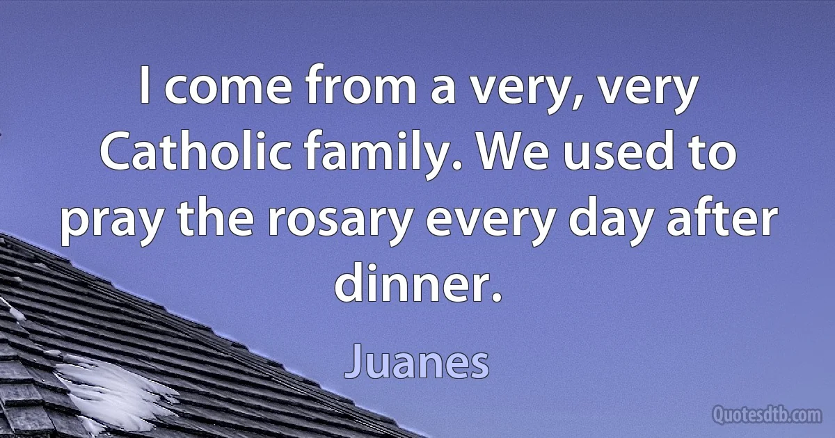 I come from a very, very Catholic family. We used to pray the rosary every day after dinner. (Juanes)