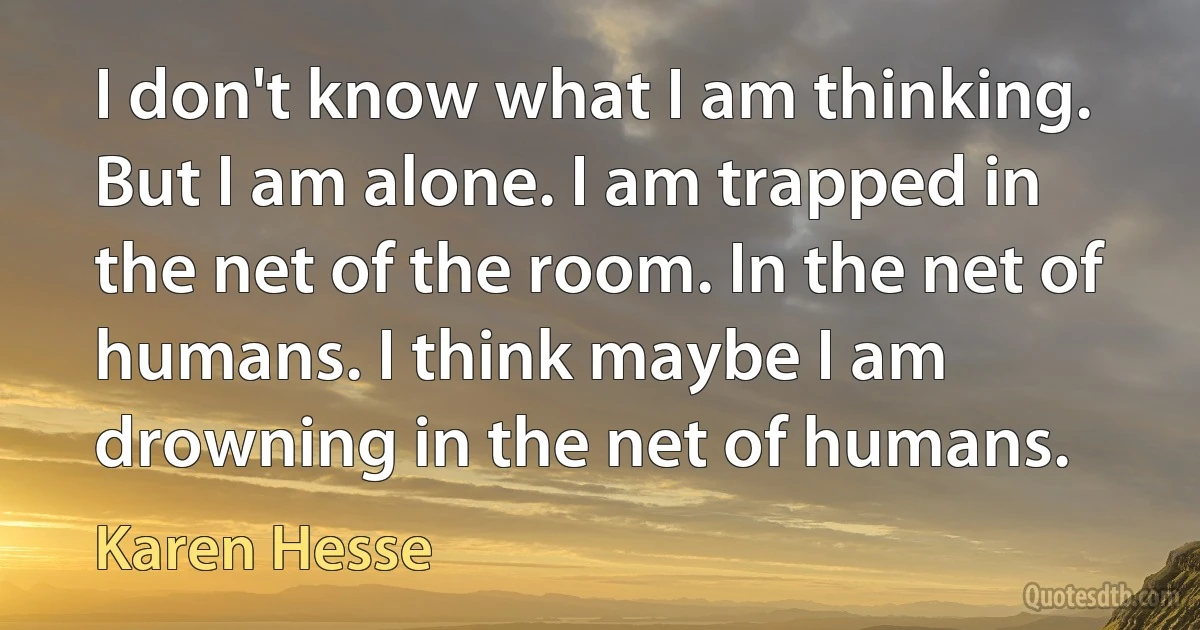 I don't know what I am thinking. But I am alone. I am trapped in the net of the room. In the net of humans. I think maybe I am drowning in the net of humans. (Karen Hesse)